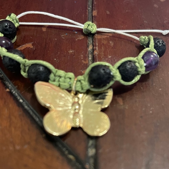 Lava rock, amethyst, butterfly bracelet. - Picture 2 of 2